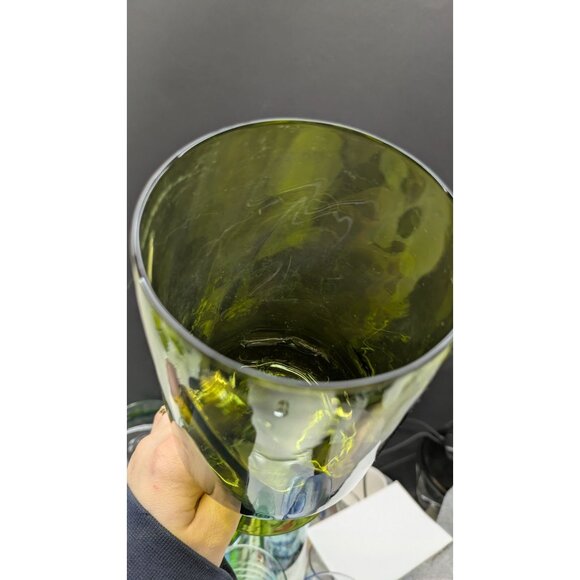 Olive Green Optic Empoli Style Pedestal Compote Vase Glassware - Picture 2 of 15